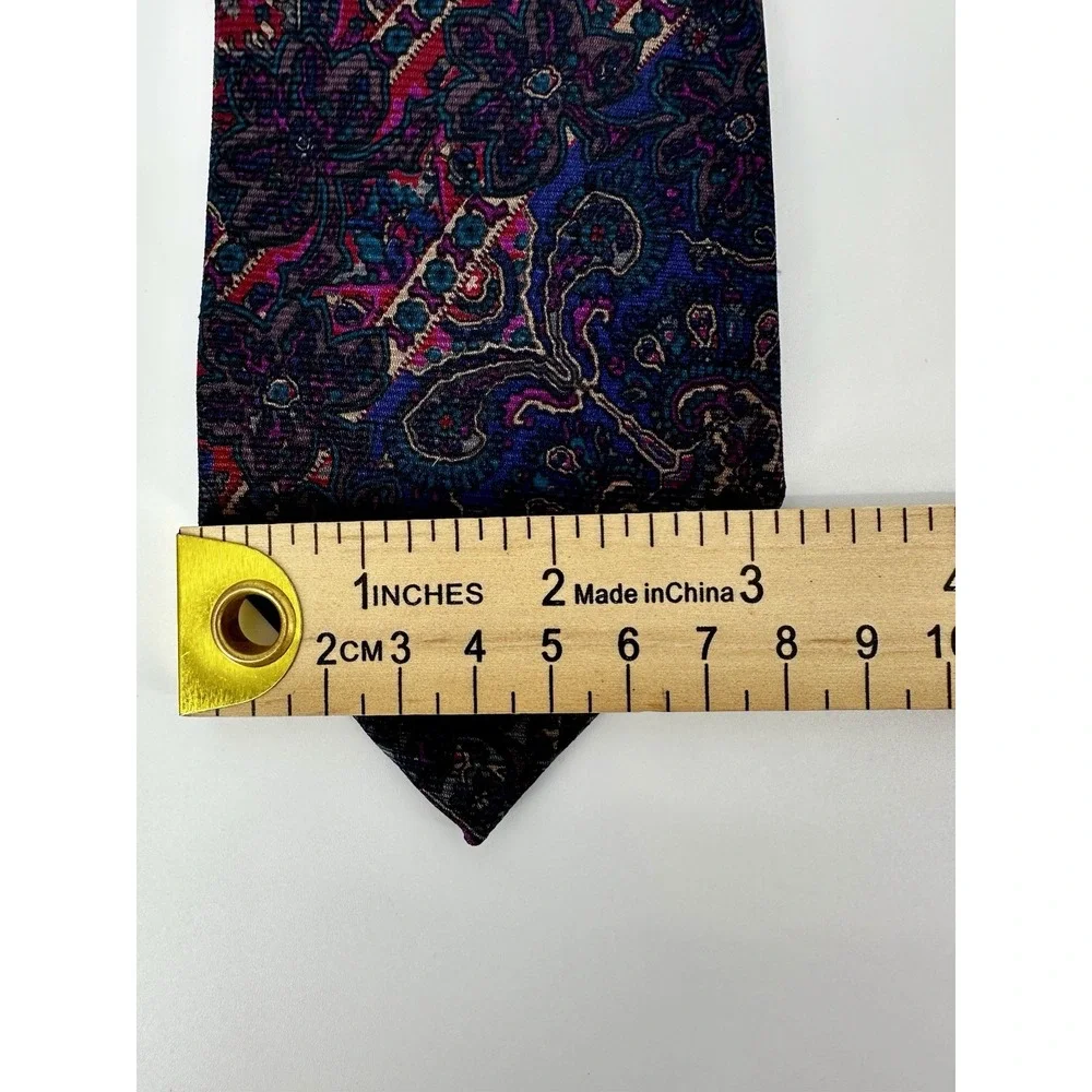Christian Dior Mens Silk Tie Purple Blue Burgundy Paisley Made in USA 3.25